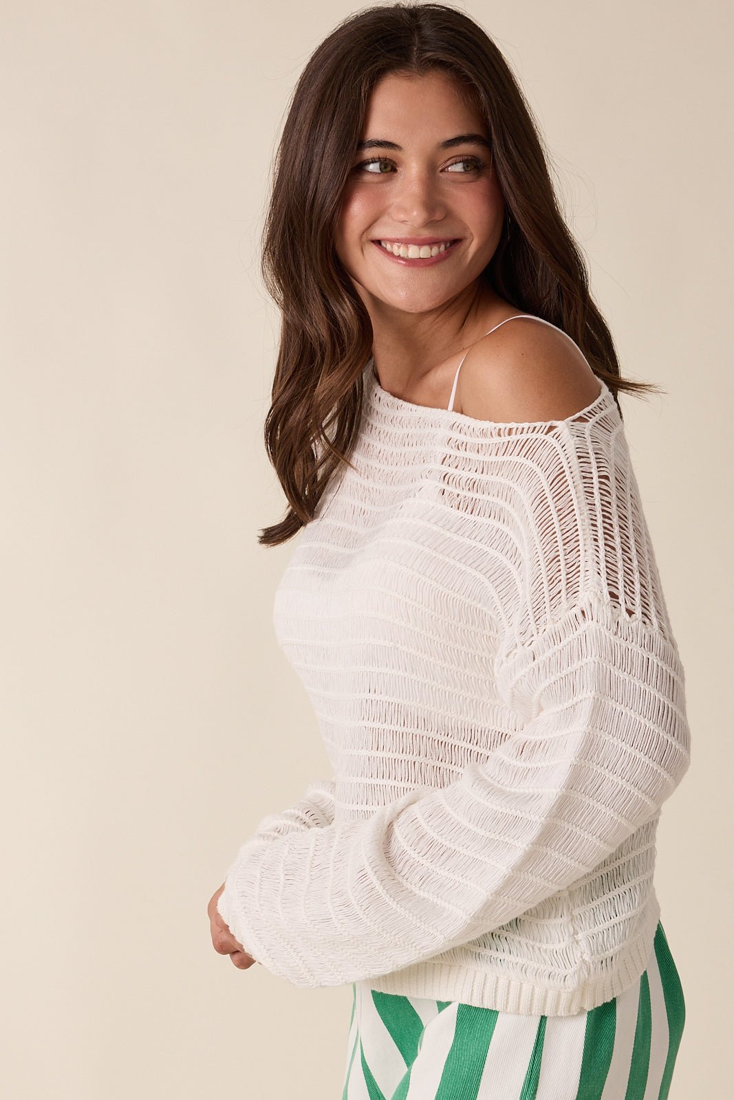 Off The Shoulder Open Knit Top - 2 Colors! - The Nines