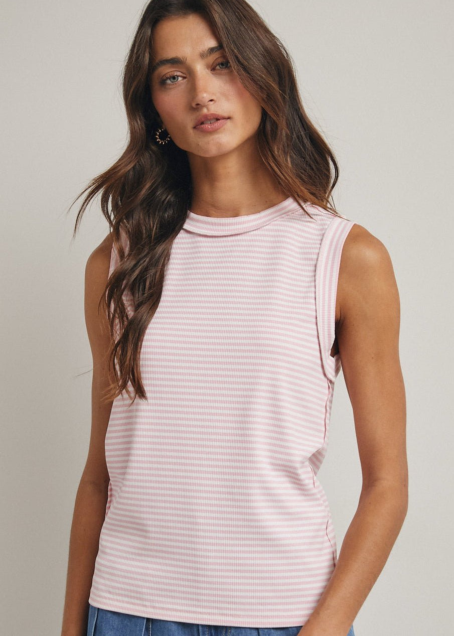 Striped Raw Edge Knit Tank - 4 Colors! - The Nines