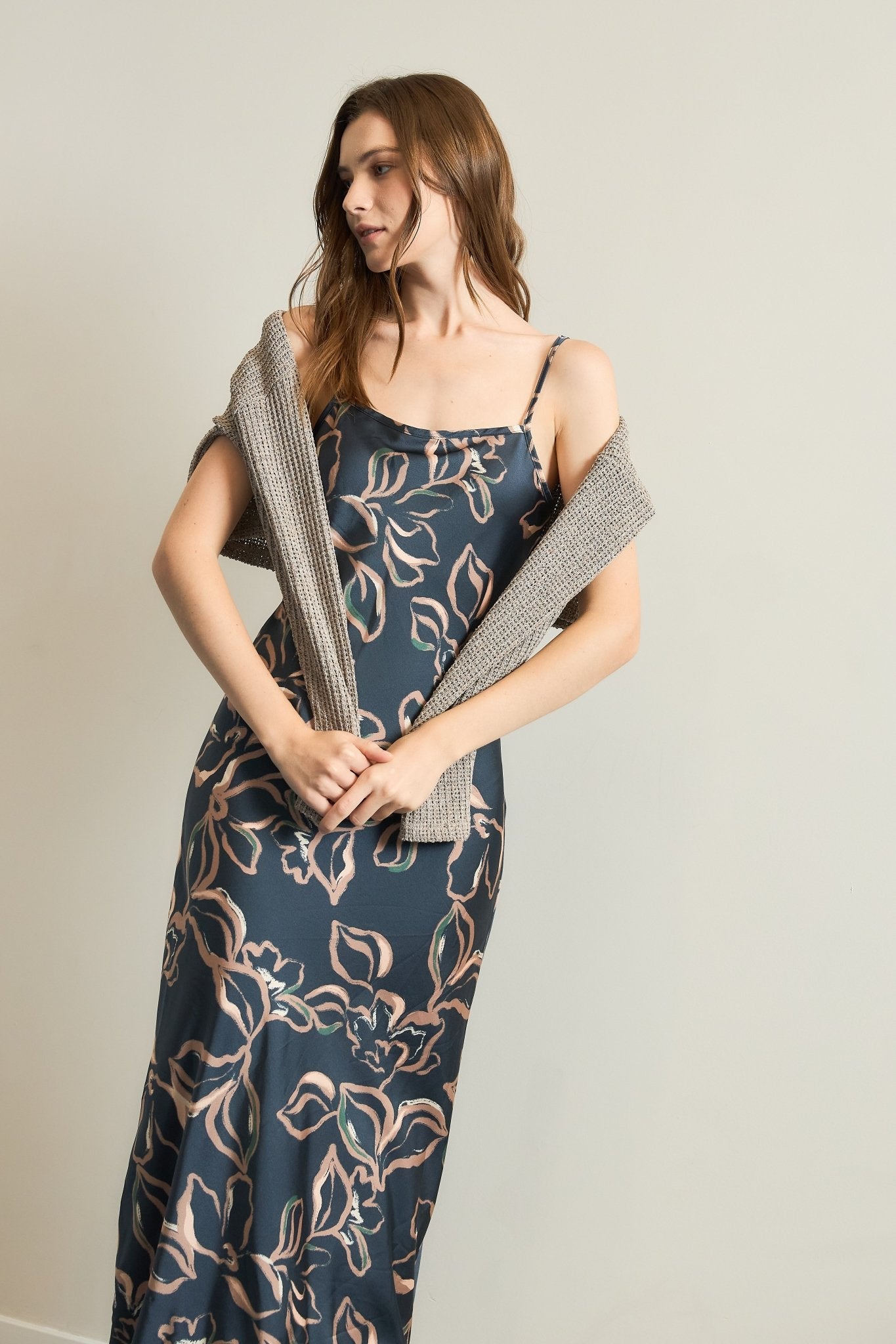 Layered Sweater Top Satin Dress - The Nines