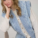Washed Denim Quilted Shawl Vest - The Nines