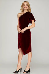 Red Velvet Off The Shoulder Dress