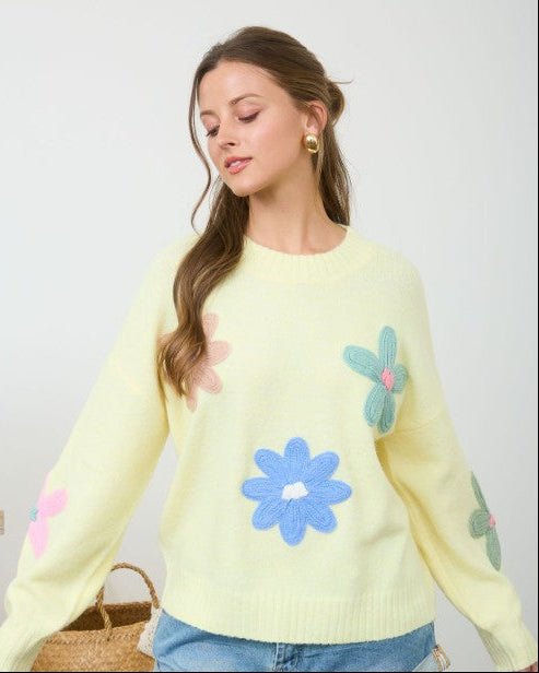 Yellow Crochet Floral Sweater - The Nines