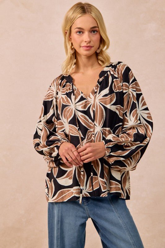 Black & Mocha Floral Top - The Nines
