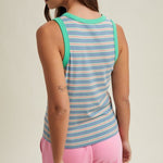 Blue & Key Lime Striped Tank Top - The Nines