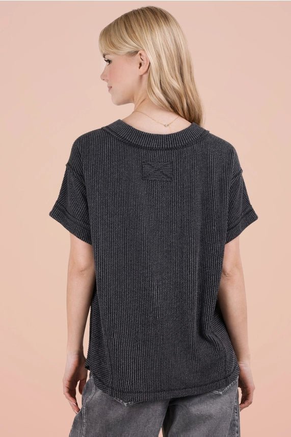 Ribbed V - neck Top - 3 Colors! - The Nines