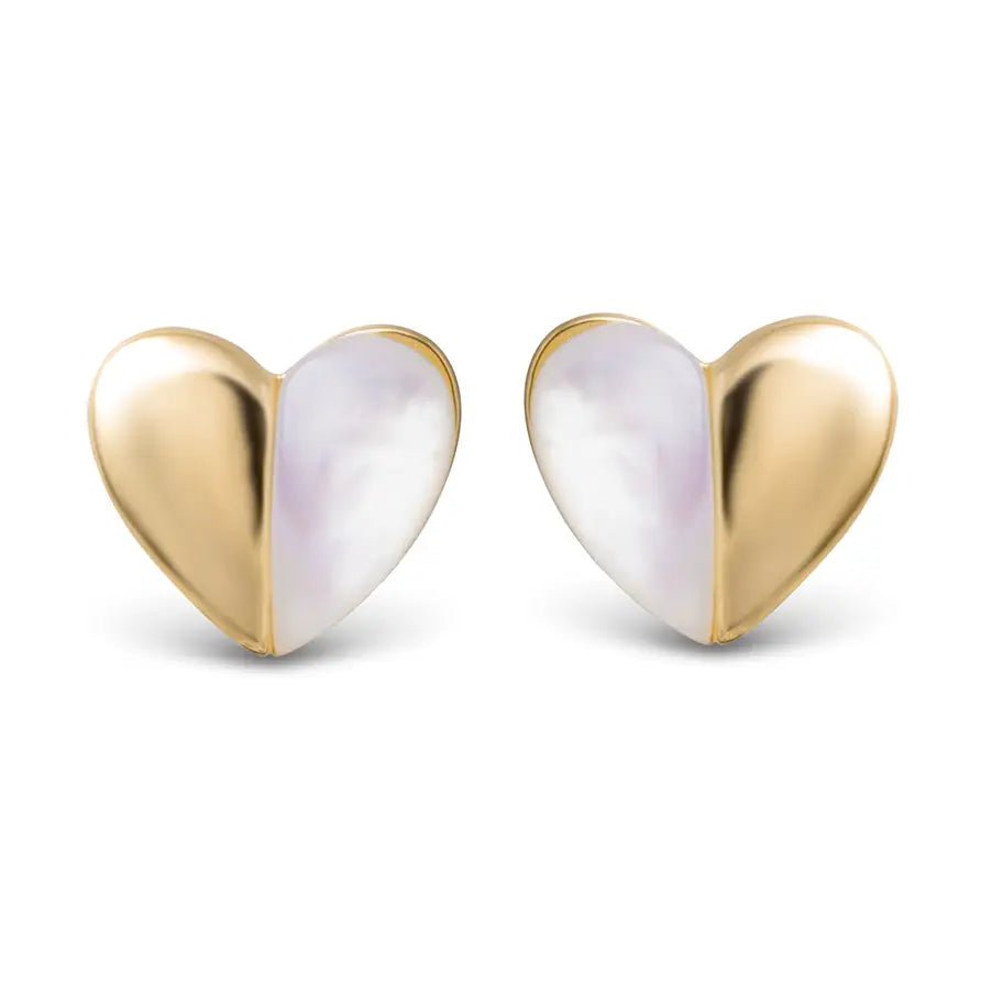 Two Sided Heart Mother of Pearl Earrings - Gold - The Nines