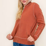 Stitched Sweater Jacket with Detachable Hood - 2 Colors! - The Nines