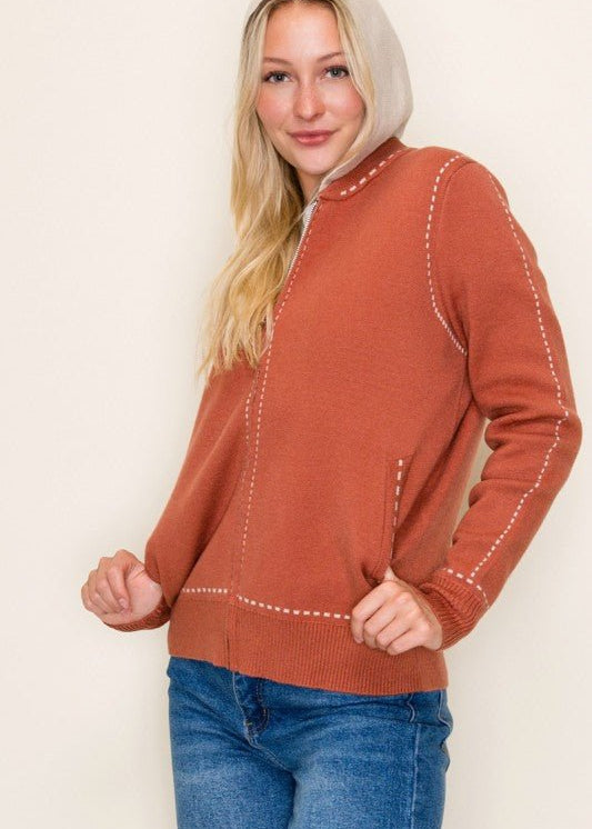 Stitched Sweater Jacket with Detachable Hood - 2 Colors! - The Nines