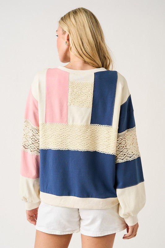 Navy & Pink Lace Detail Pullover - The Nines