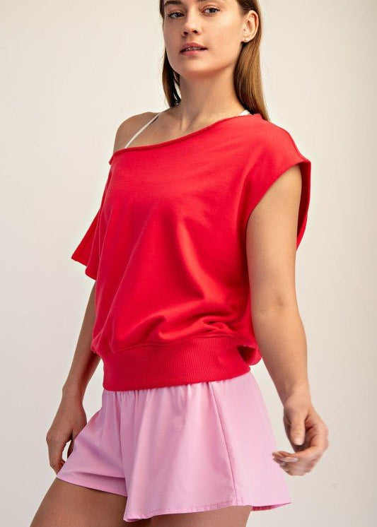 French Terry Off The Shoulder Top - 2 Colors! - The Nines