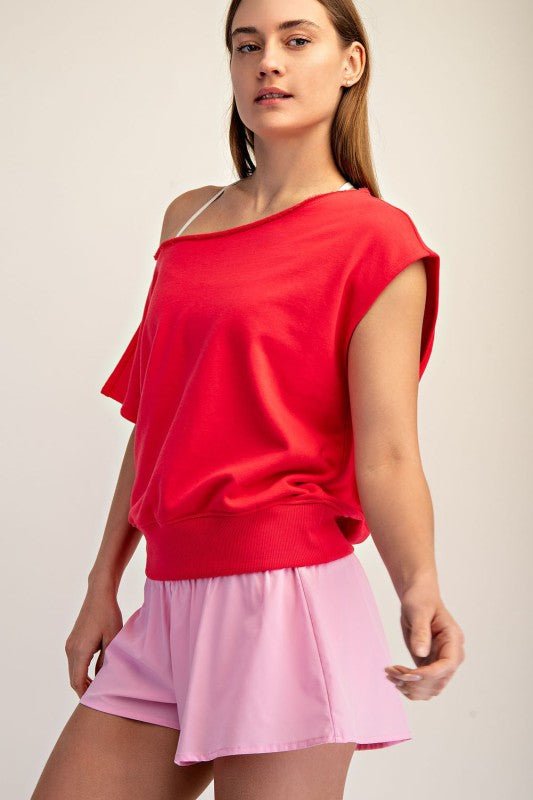 French Terry Off The Shoulder Top - 2 Colors! - The Nines
