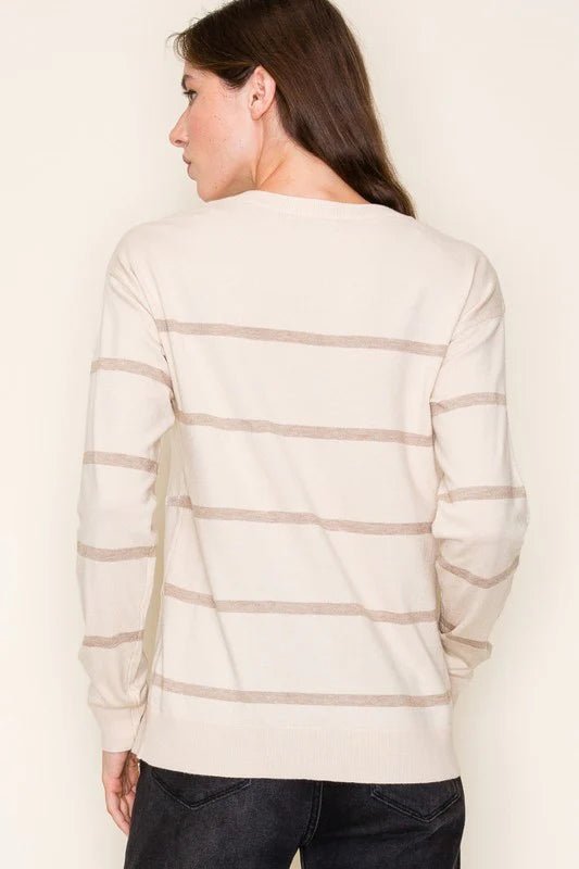 Oatmeal Sequin Stripe Pullover - The Nines