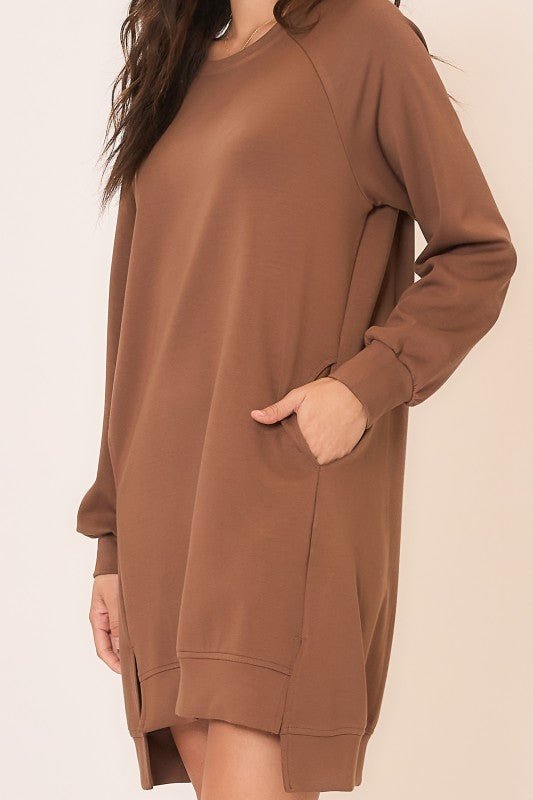 Mocha Hi Low Scuba Pocket Dress - The Nines