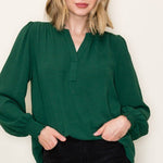 Split Neck Smocked Sleeve Top - 3 Colors! - The Nines