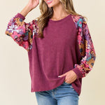 Dahlia Floral Sleeve Ribbed Tops - 2 Colors! - The Nines