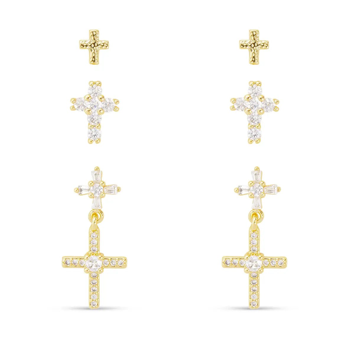 Trio Cross with Drop Earrings - The Nines