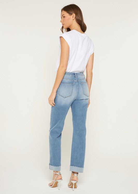 Mica Queen Blue High Rise Cuff Straight Leg Jean - The Nines