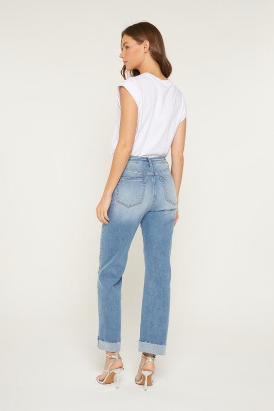 Mica Queen Blue High Rise Cuff Straight Leg Jean - The Nines