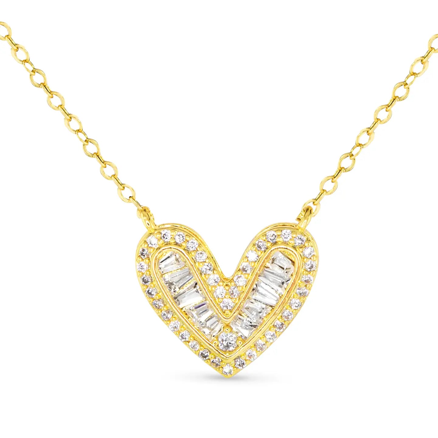 Gold Heart Necklace with Baguette - The Nines