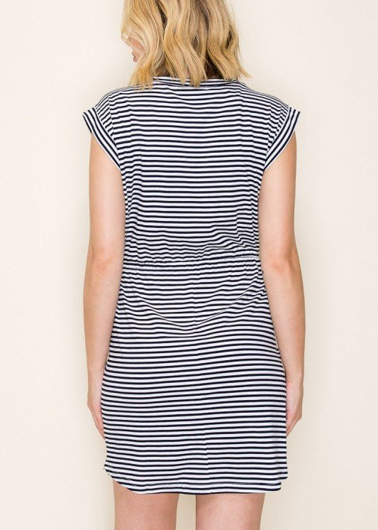 Navy Striped Drawstring Dress - The Nines