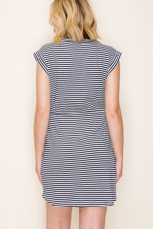 Navy Striped Drawstring Dress - The Nines