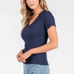 Gucci Blue Ribbed V - neck Tee - The Nines
