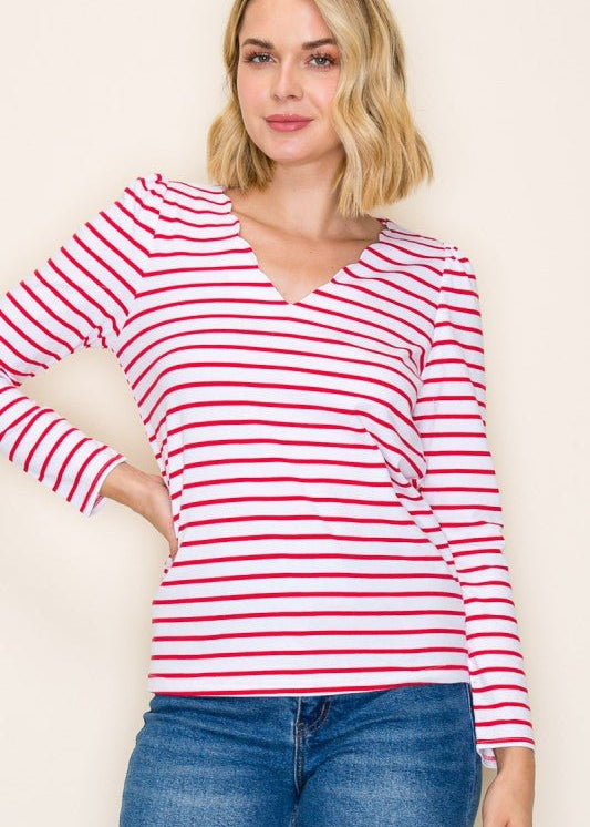 Red Scalloped V - neck Top - The Nines