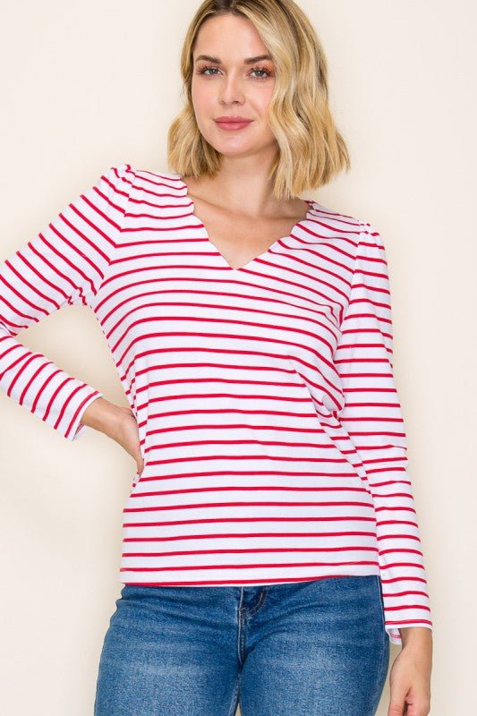 Red Scalloped V - neck Top - The Nines