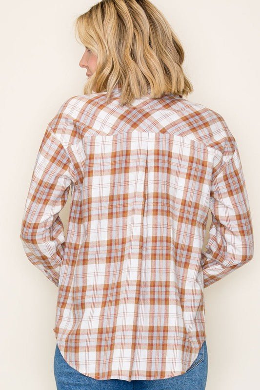 Camel & Light Blue Plaid Top - FINAL SALE! - The Nines