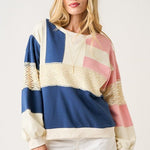 Navy & Pink Lace Detail Pullover - The Nines