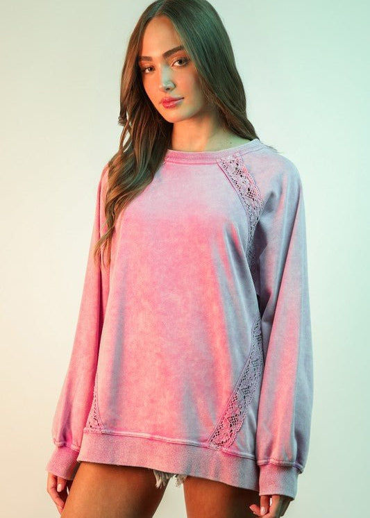 Orchid Lace Trim Sweatshirt - The Nines
