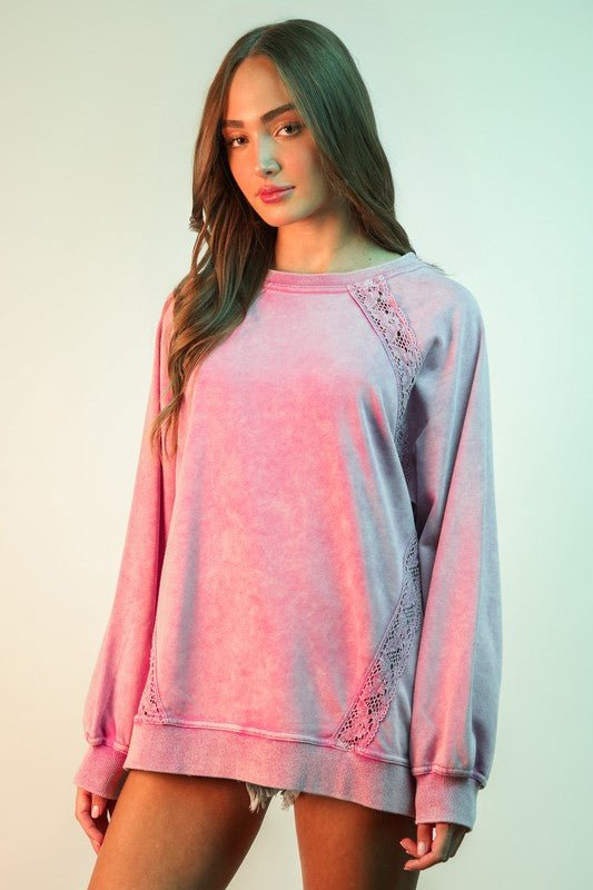 Orchid Lace Trim Sweatshirt - The Nines