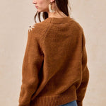 Floral Embroidered Dark Mocha Sweater - The Nines