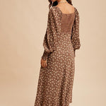 Mocha Mousse Lace Panel Floral Dress - The Nines
