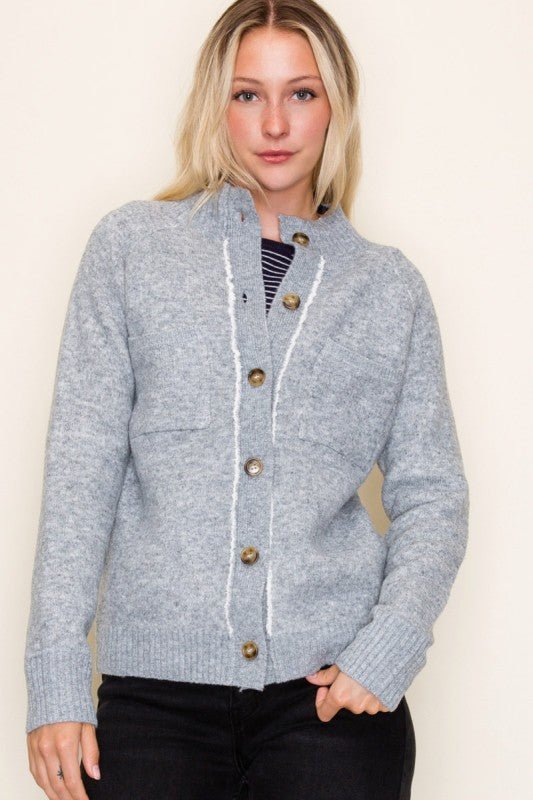 Heather Gray Sherpa Lined Sweater Jacket - The Nines