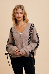 Mocha Threaded Ribbon Cardigan