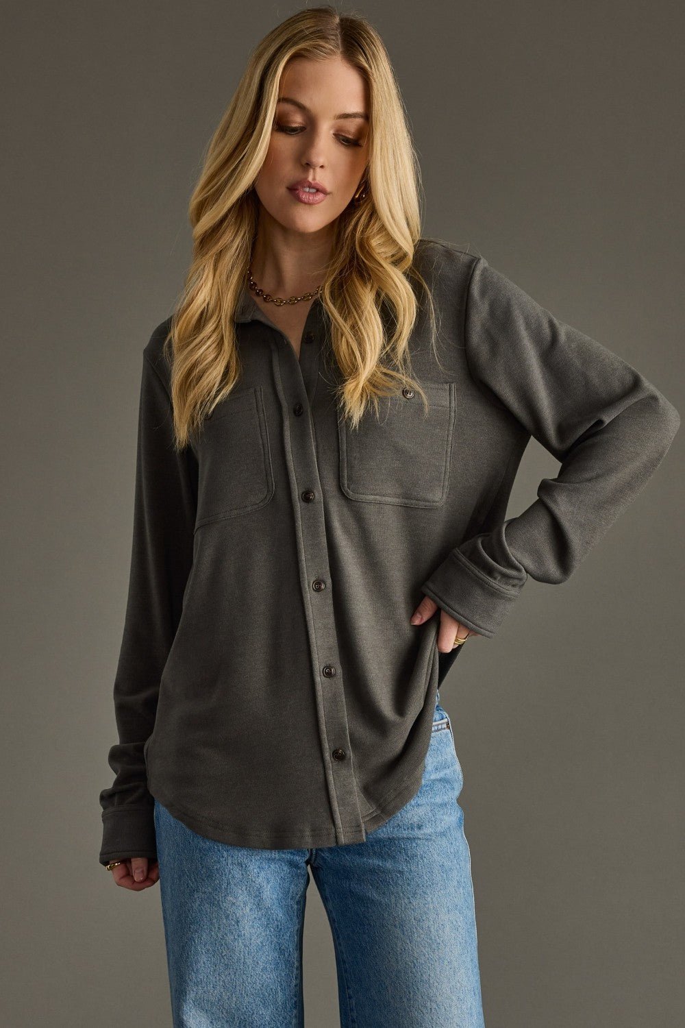 Soft Heather Green Button Up - The Nines