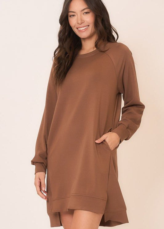 Mocha Hi Low Scuba Pocket Dress - The Nines