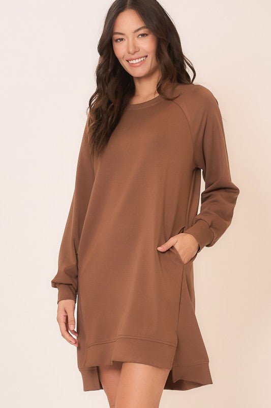 Mocha Hi Low Scuba Pocket Dress - The Nines