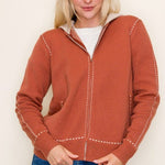Stitched Sweater Jacket with Detachable Hood - 2 Colors! - The Nines