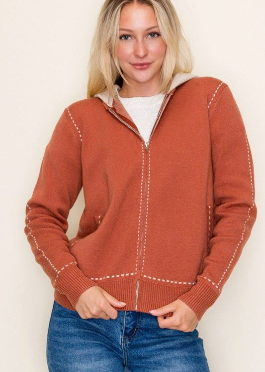 Stitched Sweater Jacket with Detachable Hood - 2 Colors! - The Nines