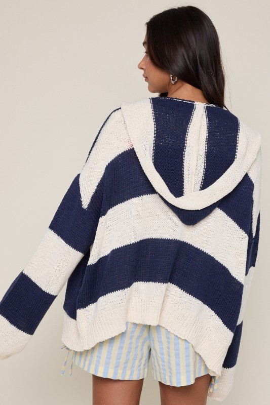 Navy Striped Hooded Beachy Cardigan - The Nines