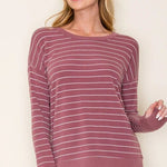 Marsala Striped Thumbhole Top - The Nines