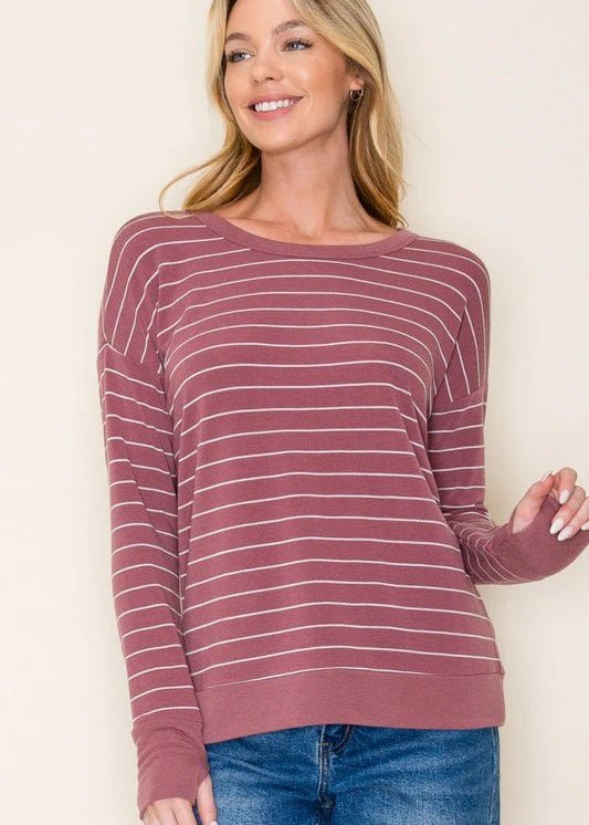 Marsala Striped Thumbhole Top - The Nines