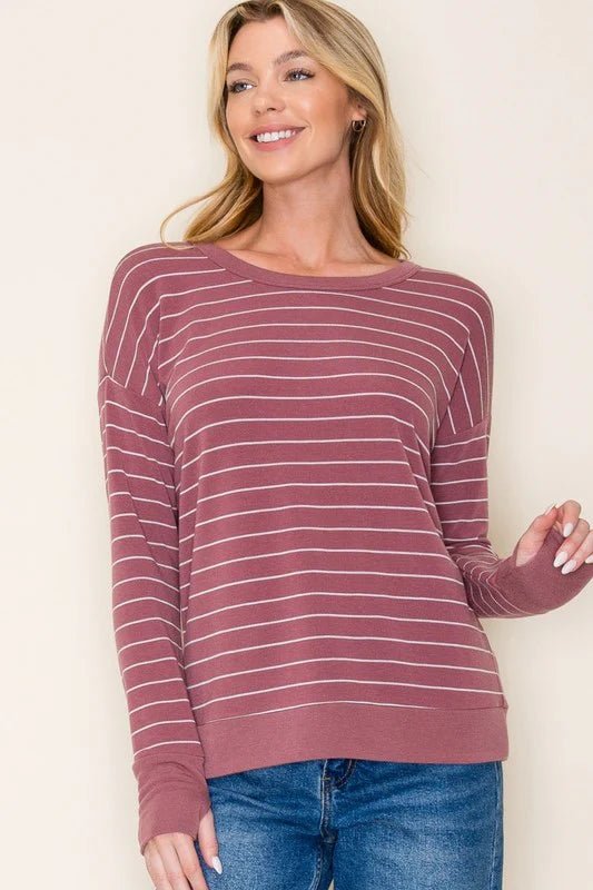 Marsala Striped Thumbhole Top - The Nines