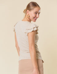 Stay A While Shimmer Striped Ruffle Sleeve Tops - 2 colors!