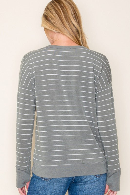 Olive Striped Thumbhole Top - The Nines
