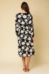 Black & Ivory Floral Midi Dress