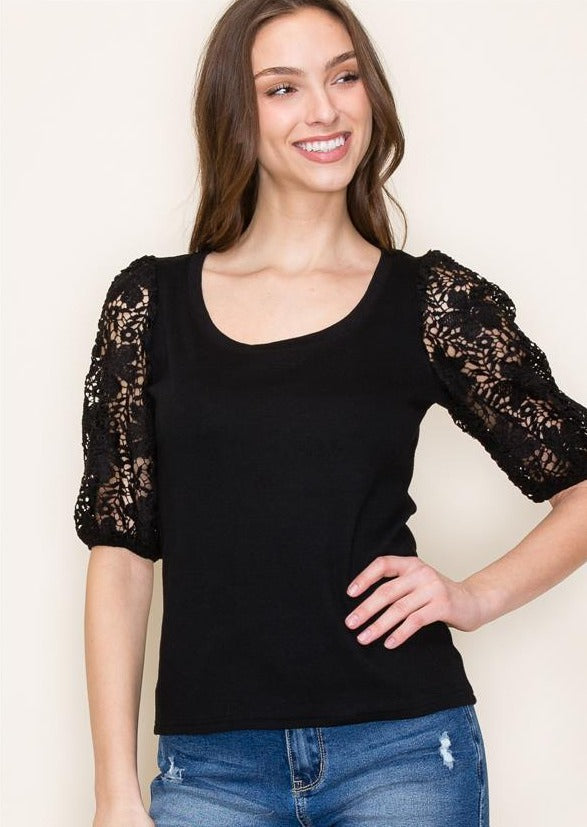 Lace Sleeve Tops - 2 Colors!