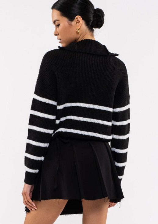 Black Striped Zip Sweater